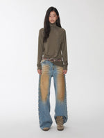 Rhinestone High Neck Raglan Knit Top