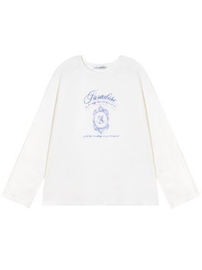 White Crew-Neck College Print Long-Sleeve T-Shirt