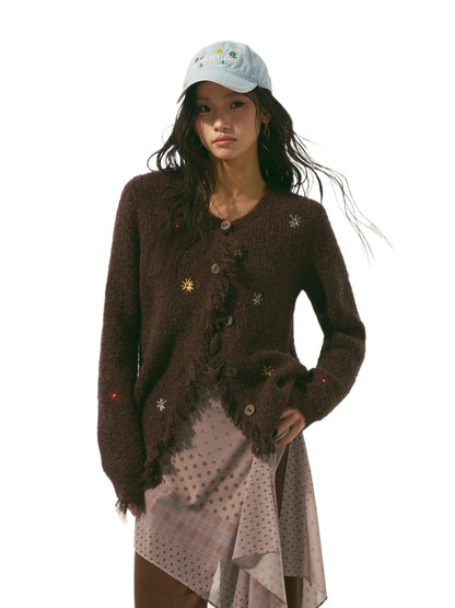 Brown Fringe Floral Cardigan