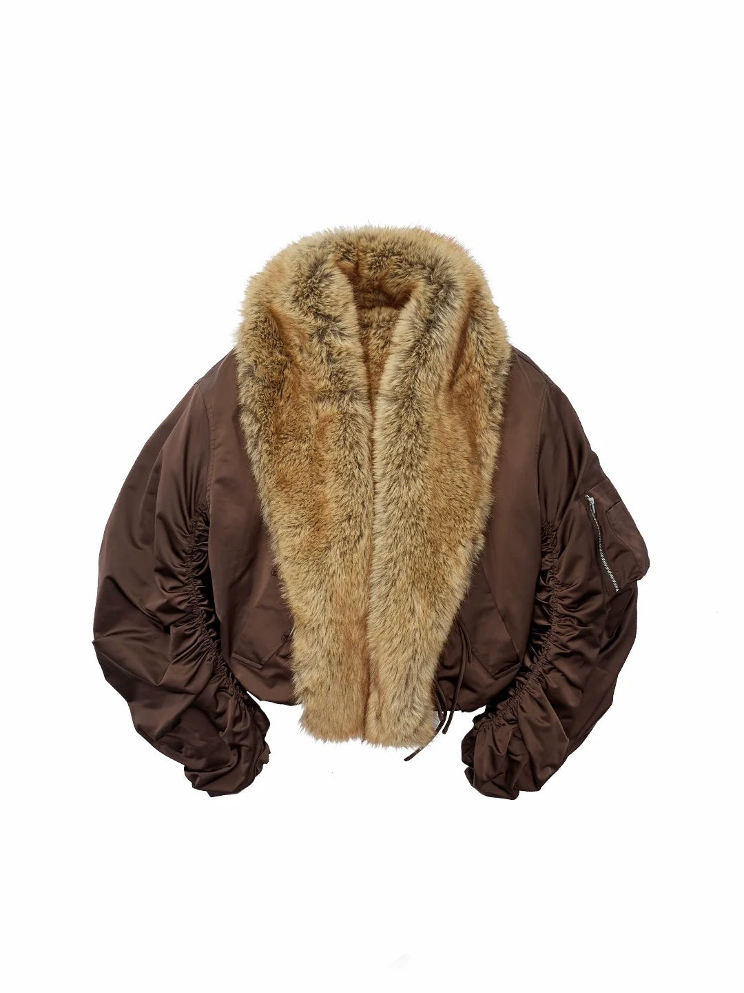 Brown Faux-Fur Collar Bomber Jacket