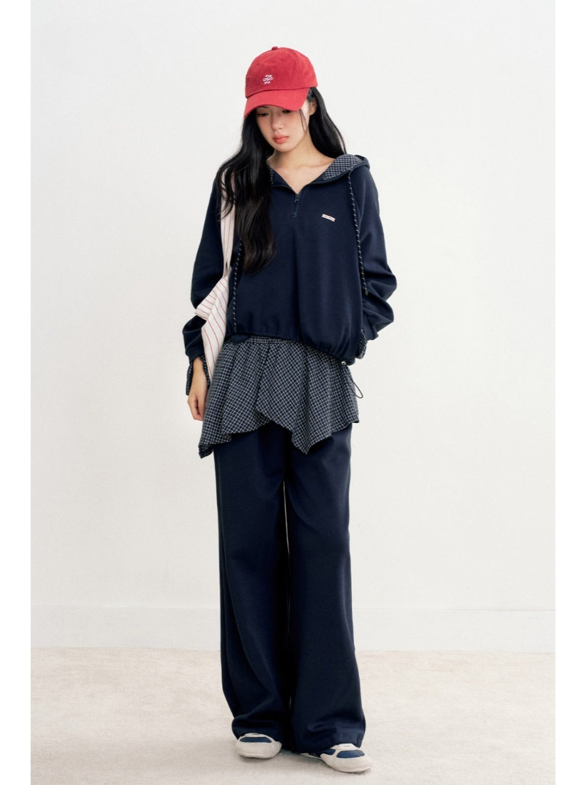 Plaid Half Zip Hoodie &amp; Pants Set