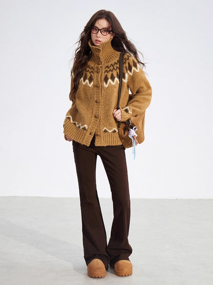 Coffee Fair Isle Collar Sweater