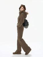 Caramel Hooded Cropped Wide-Leg Set