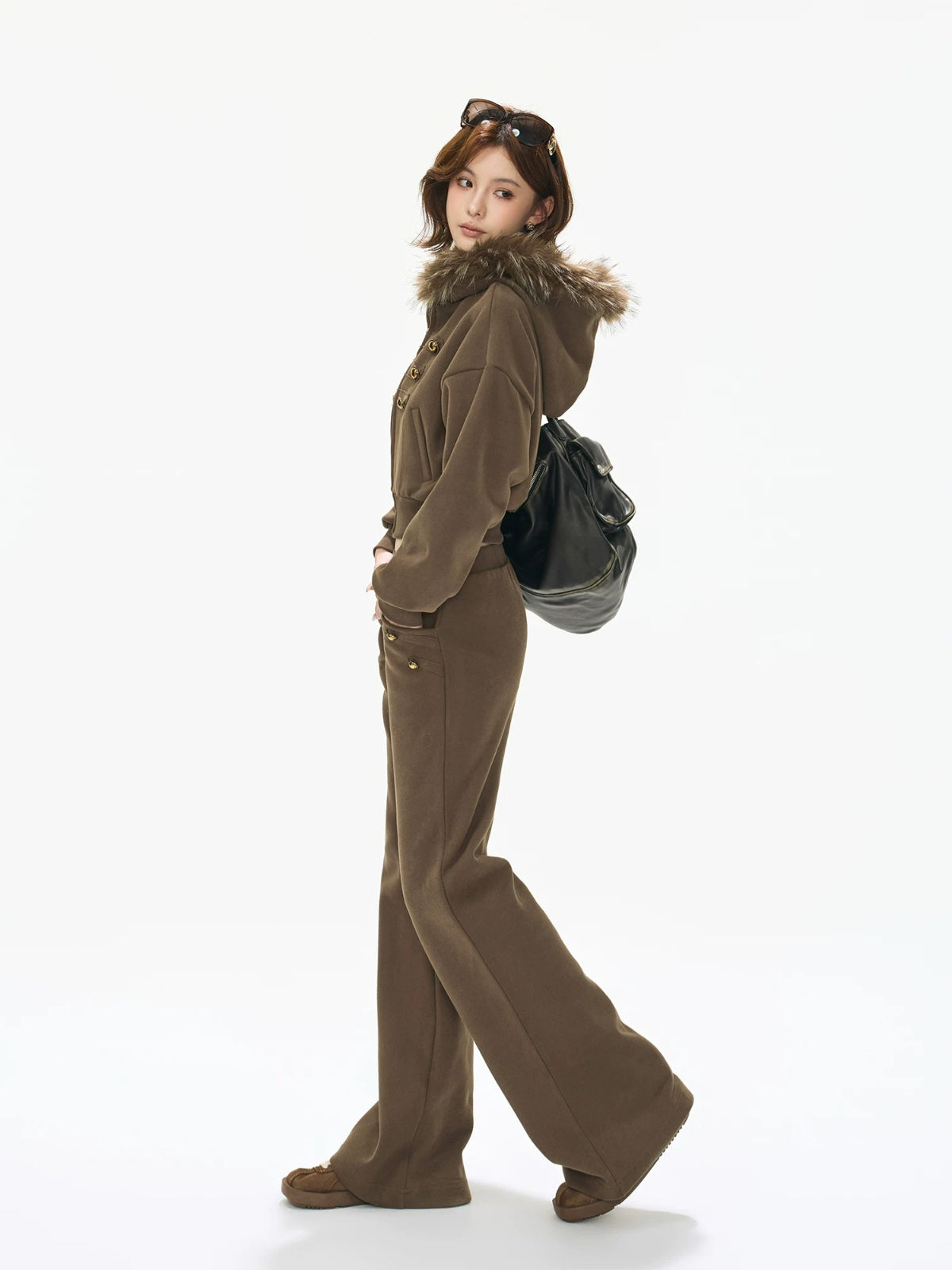 Caramel Hooded Cropped Wide-Leg Set