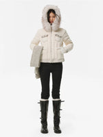 Denim Trim Fur-Collar Down Jacket