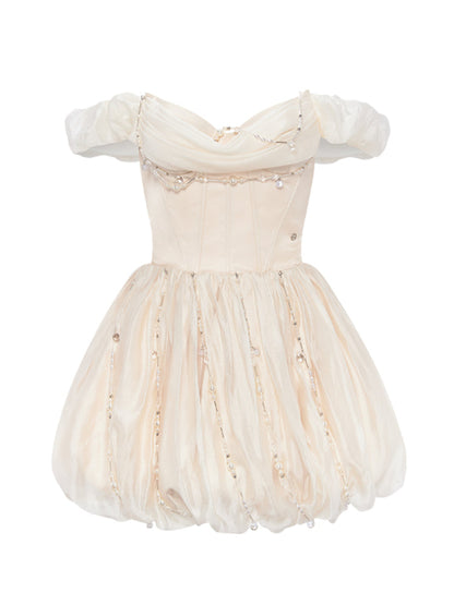 Strapless Waist Cinched Puff Dress