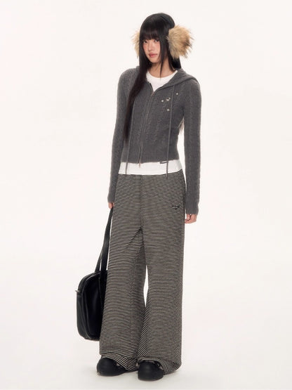 Grey Cat-Ear Knit Hoodie