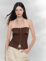 Contrast Zip Halter Top