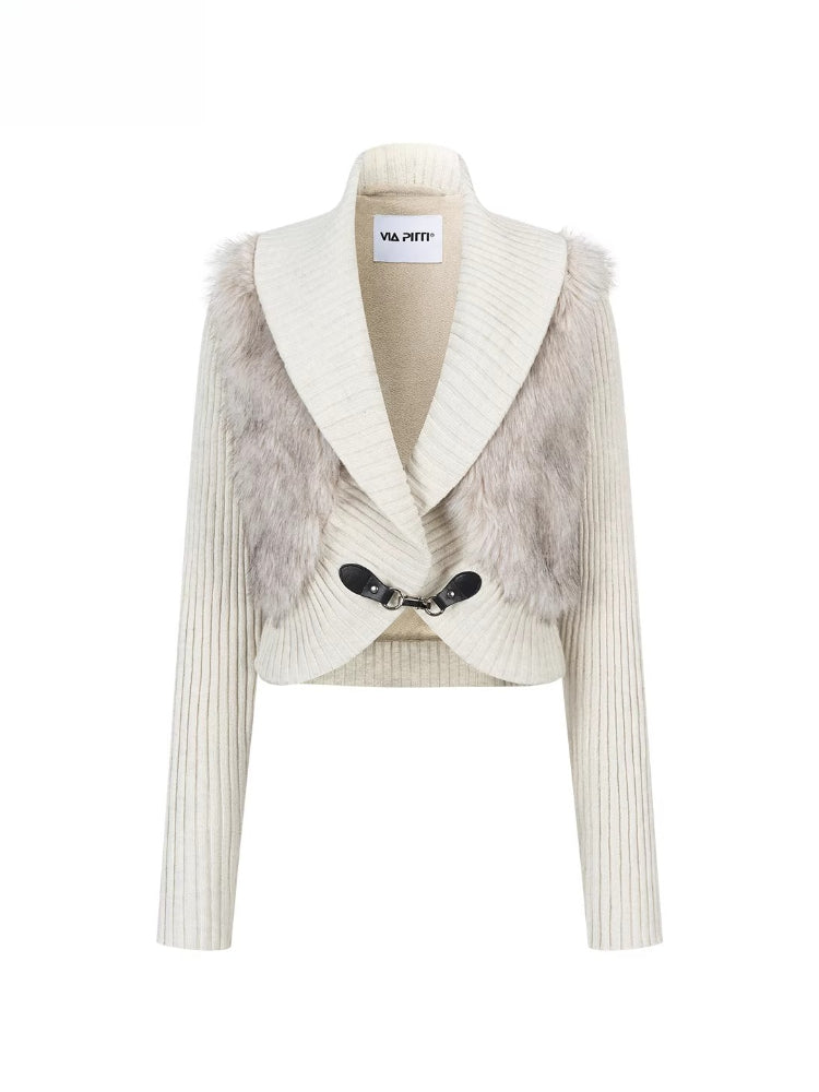 Faux Fur Panel Knitted Short Jacket