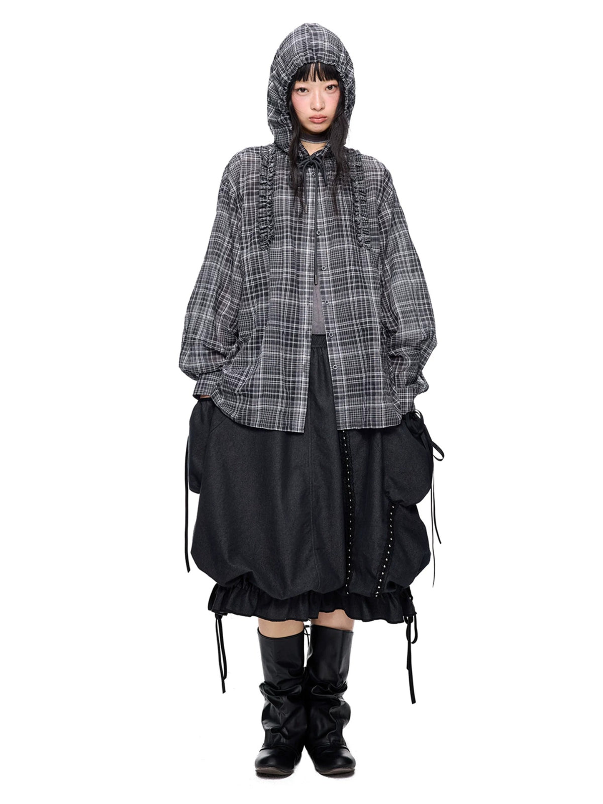 Vintage Plaid Hooded Oversized Shirt
