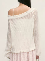 White Lace Knit Blouse & Skirt Set