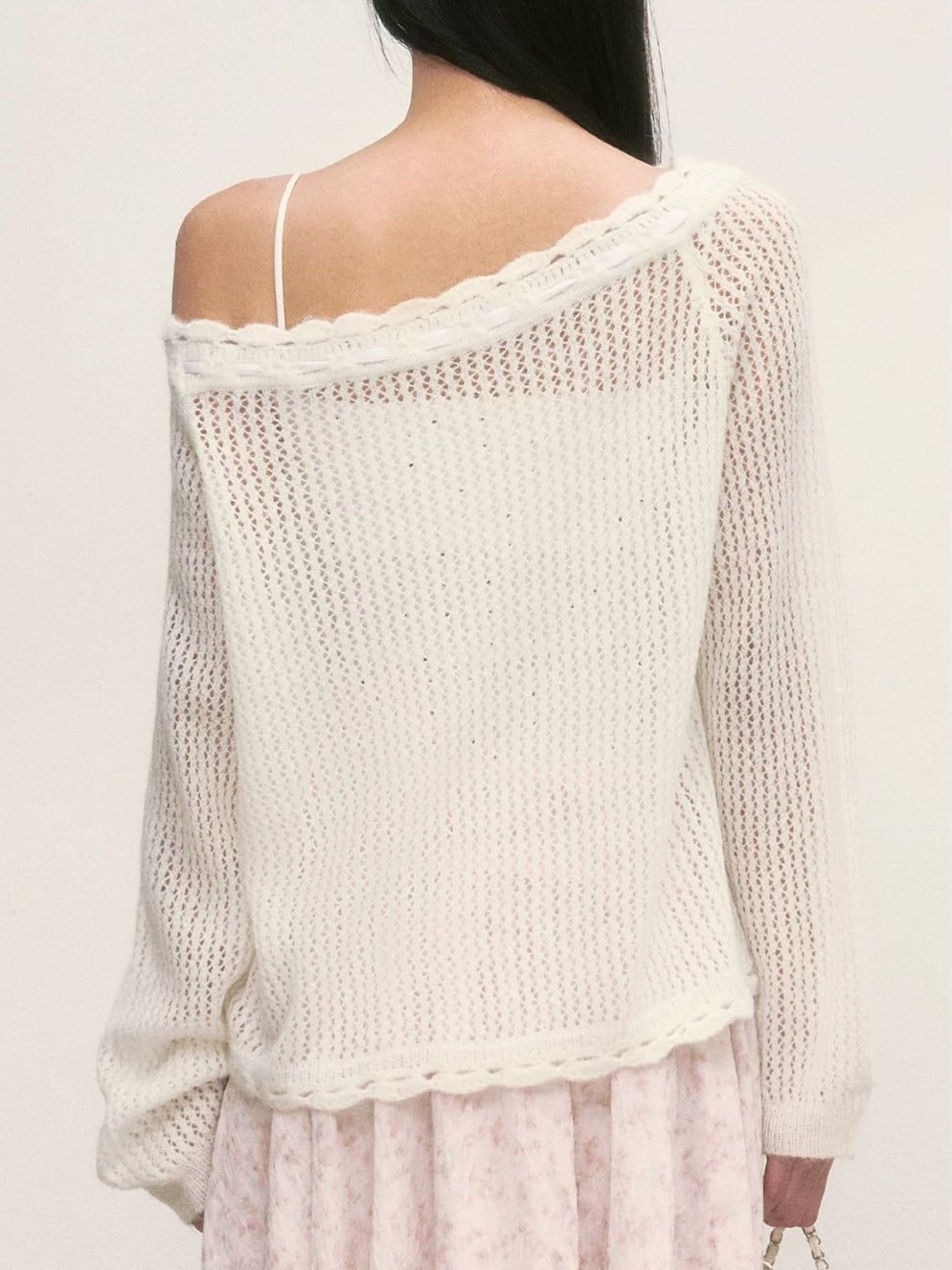 White Lace Knit Blouse &amp; Skirt Set