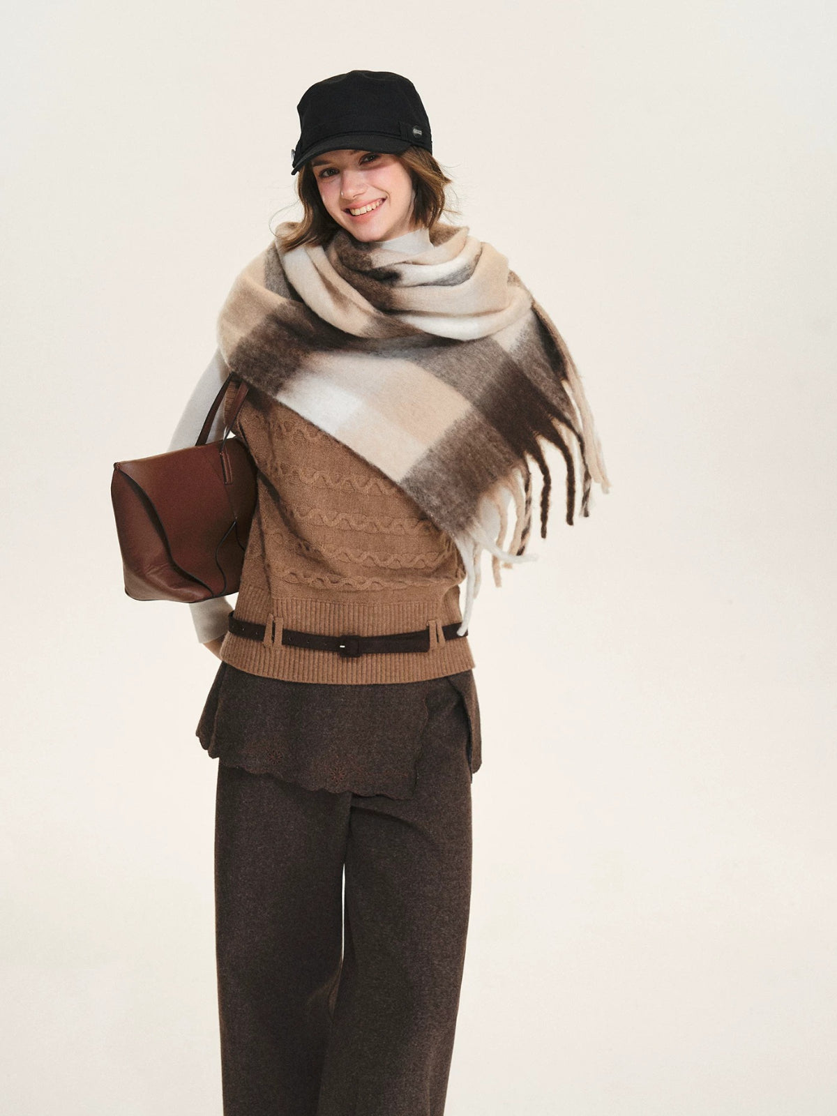 British Style Checked Fringed Scarf