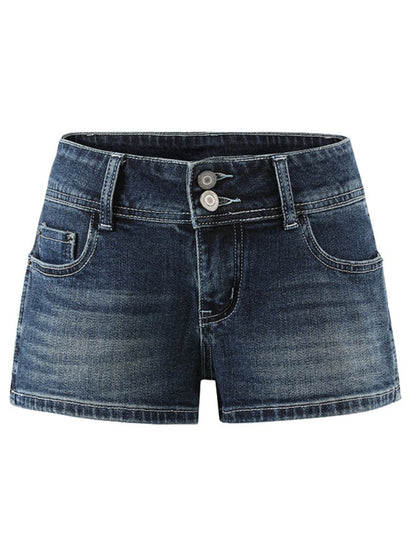 Washed Low-Waist Denim Shorts