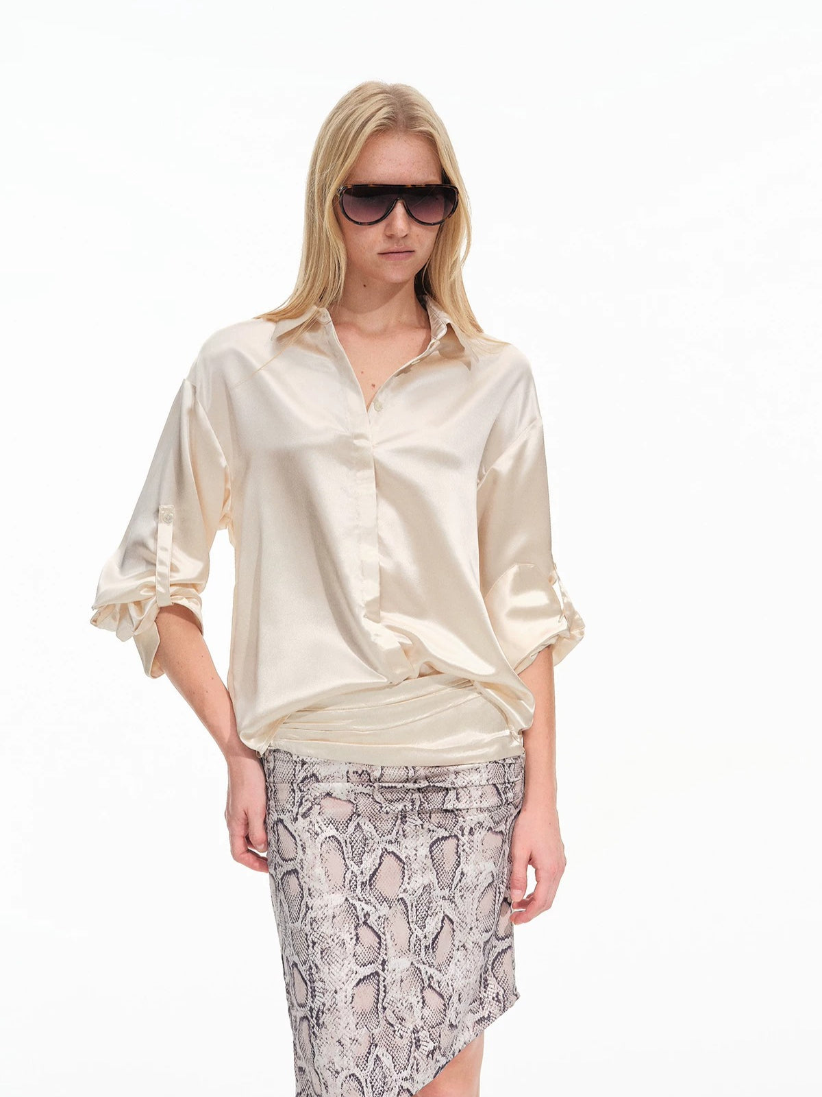 Acetate Satin Relaxed Polo Shirt