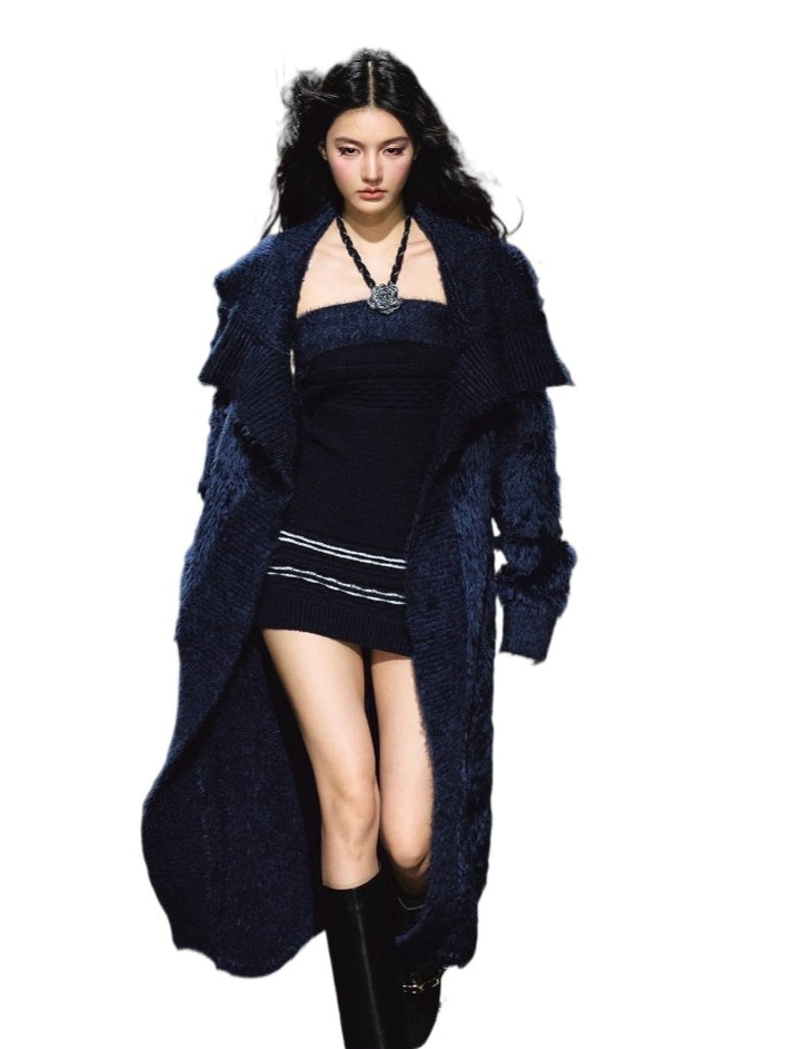 Knit Cardigan Colorblock Dress Set