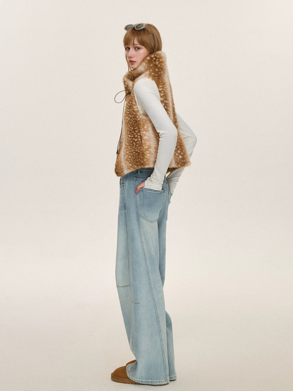 Vintage Tie Front Faux Fur Vest