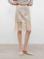 Apricot Lace Midi Skirt