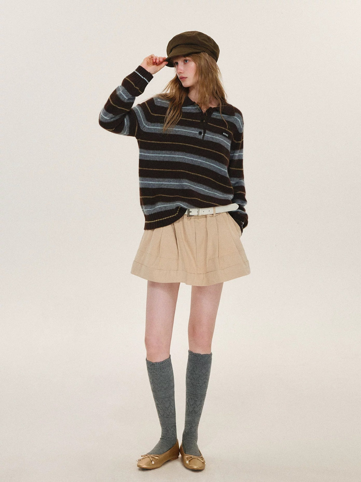 Vintage Striped Wool Polo Sweater