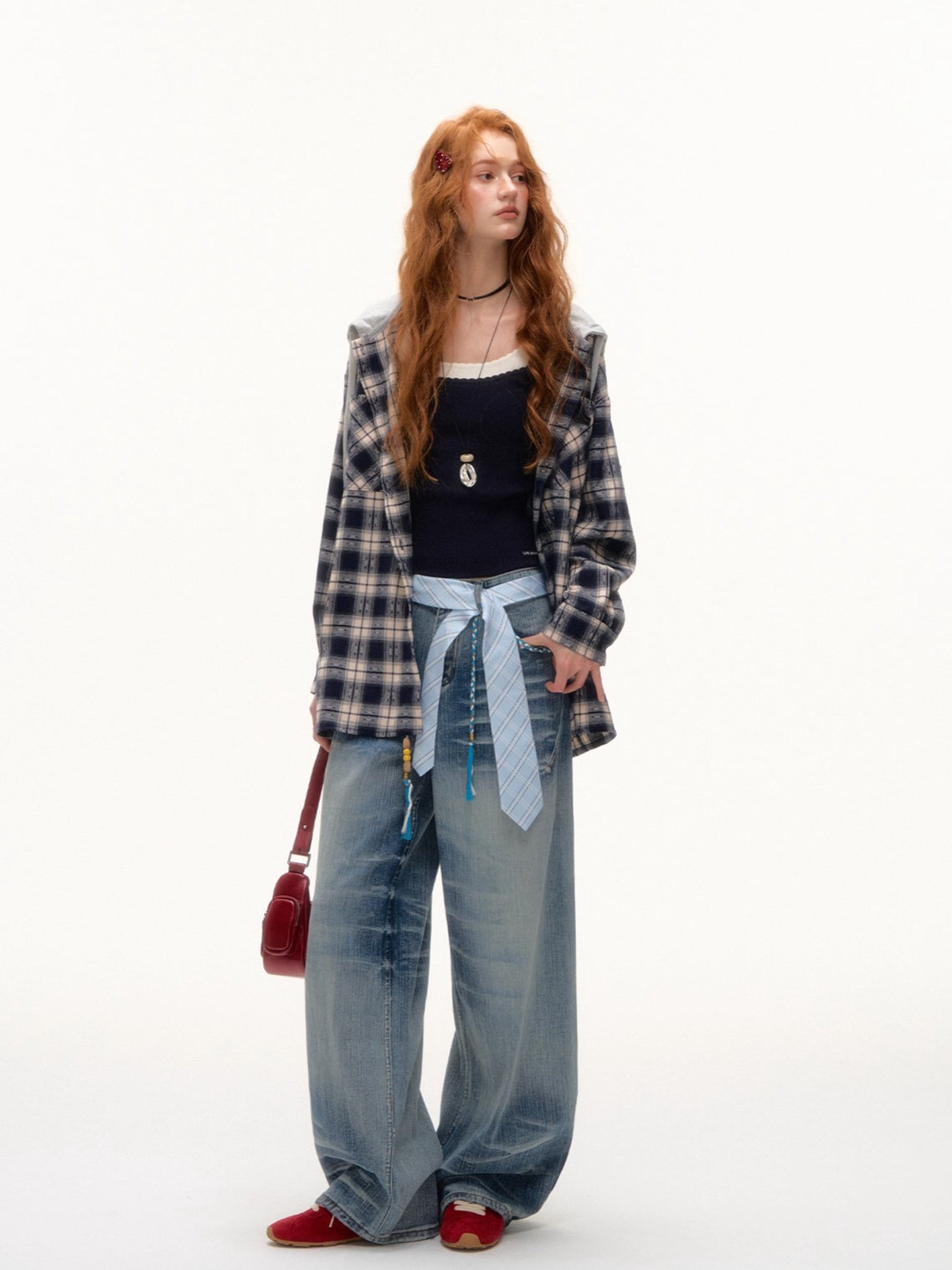 Blue Beaded Washed Denim Pants