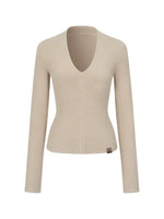 Ribbed Deep V-Neck Top