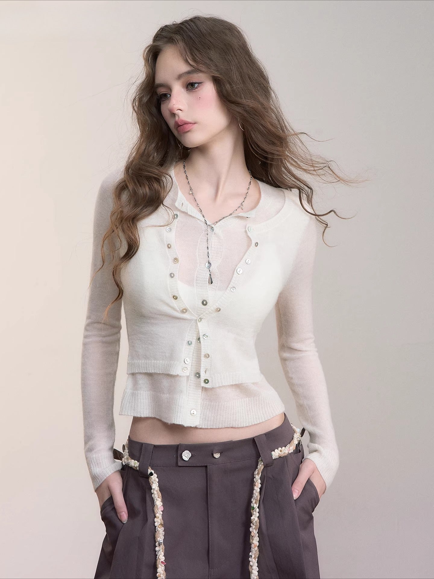 Double-Layer 2-in-1 Wool Knit Cardigan