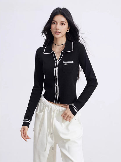 Contrast Polo Knit Top