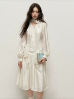 Ribbon V-Neck Skirt Set