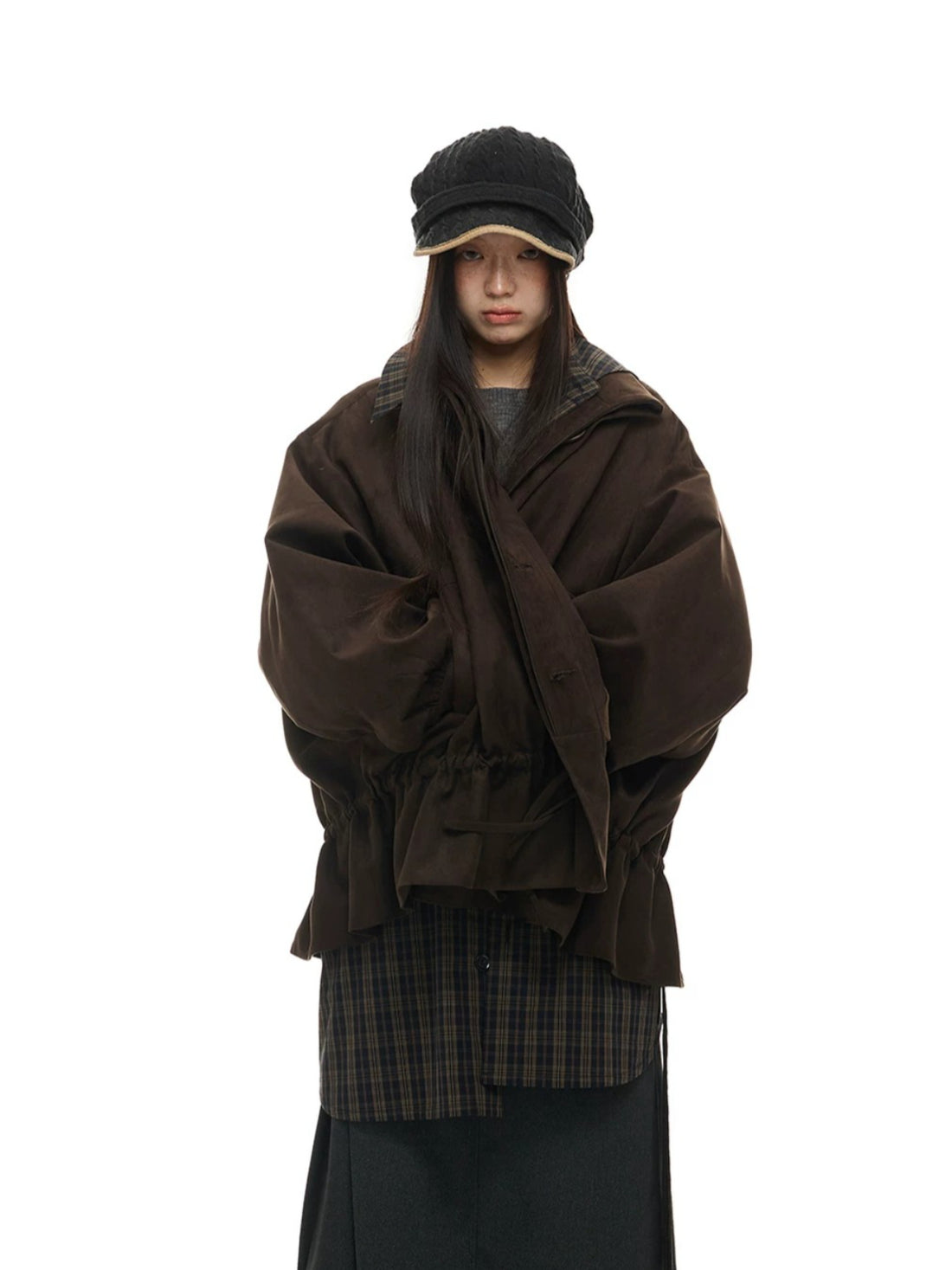 Suede Drawstring Trim Coat