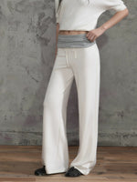 Contrast Waist Wide Leg Pants