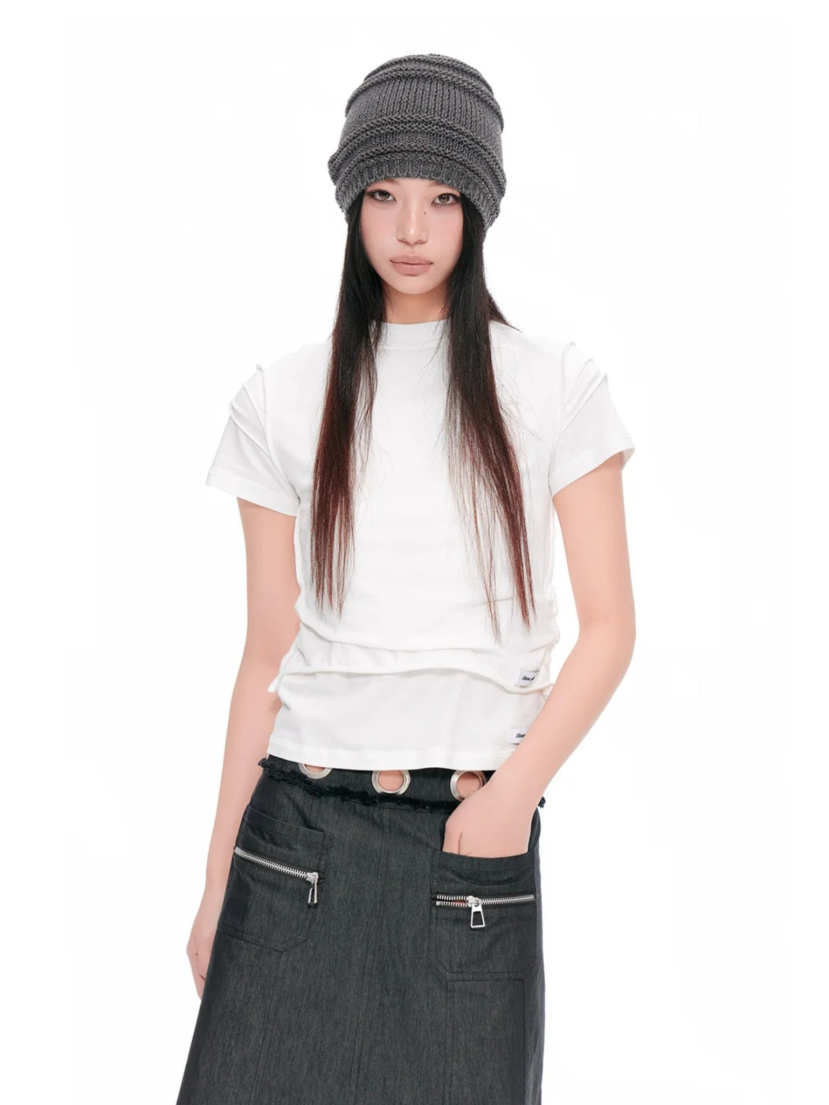 Minimalist Ruched Back Zip T-Shirt