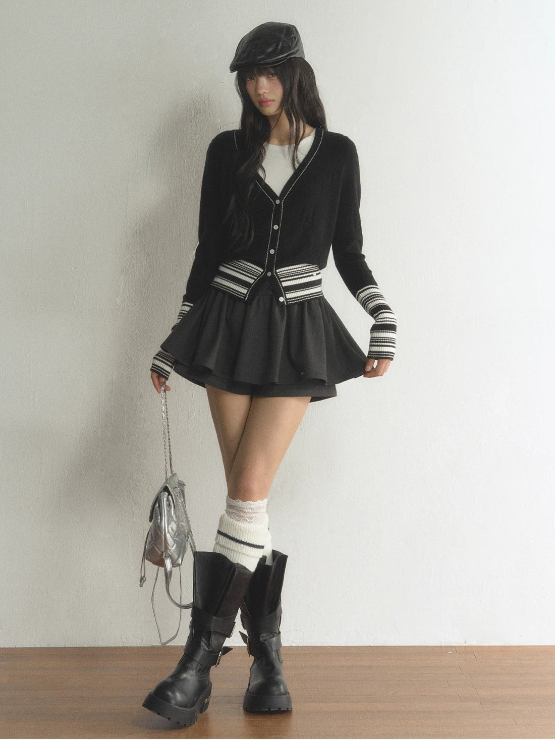 Drawstring Waist Flared Mini Skort