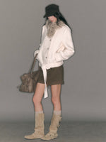 Fur-Collar Belted Wool Bouclé Coat
