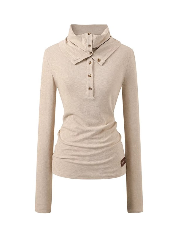 Drape-Neck Slim Knit Top