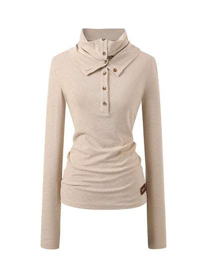 Drape-Neck Slim Knit Top