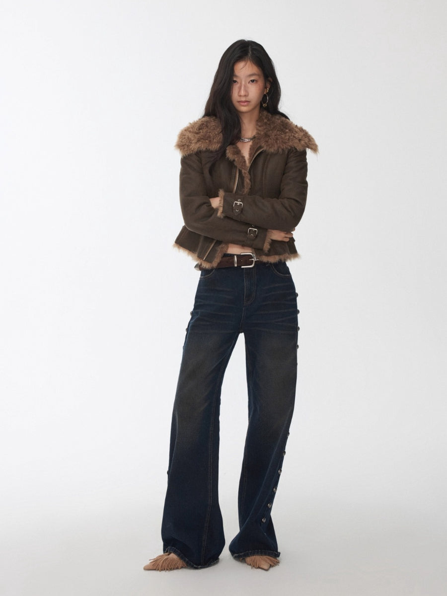 Mud-Dyed Washed Studded Straight-Leg Jeans