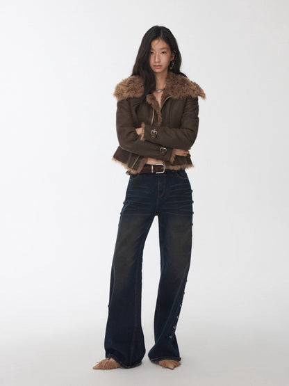 Mud-Dyed Washed Studded Straight-Leg Jeans