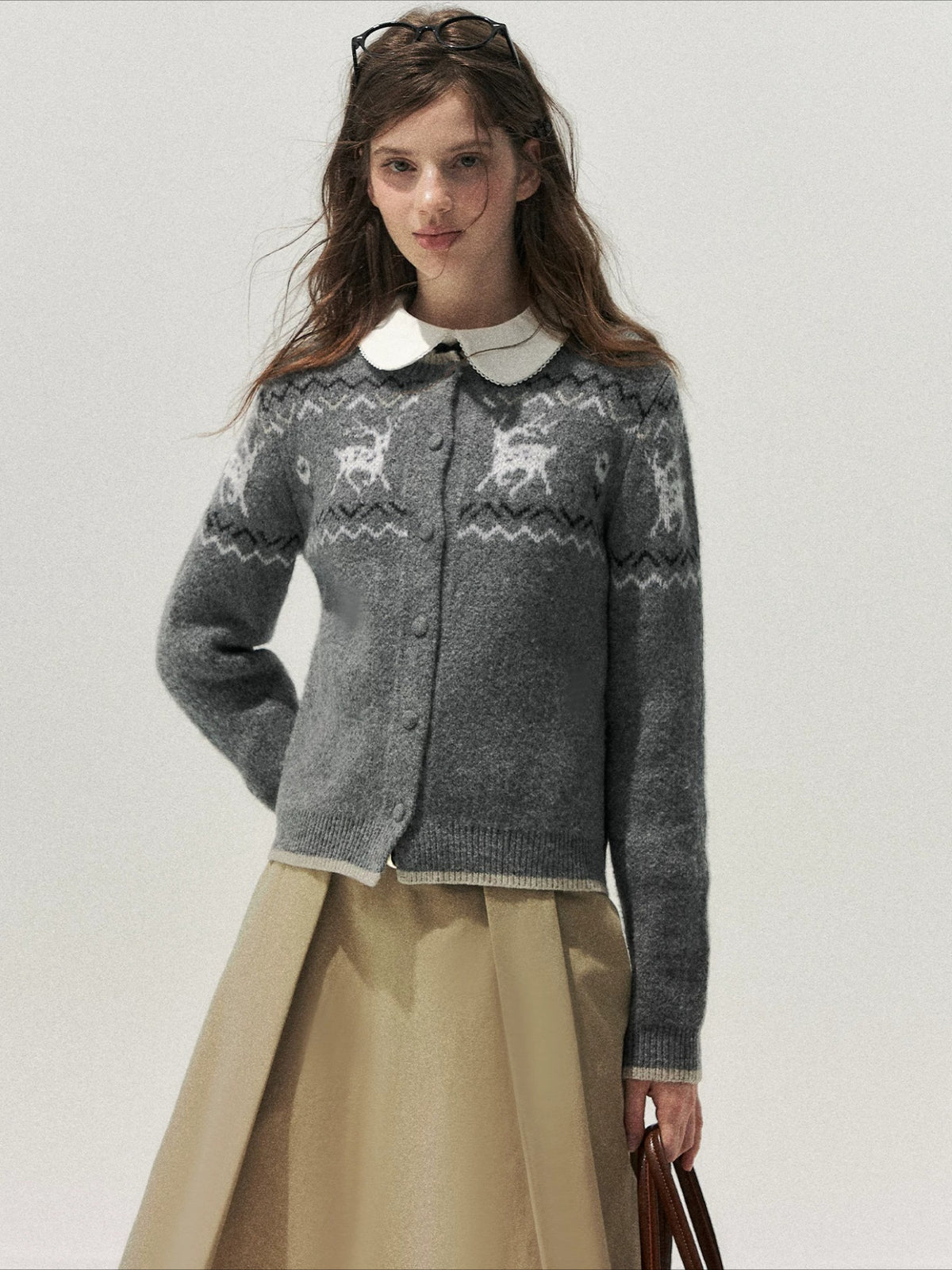 Deer Fair Isle Knit Cardigan