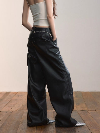 Strap &amp; Stud Detail PU Leather Pants