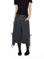 Washed Denim Cargo Pants