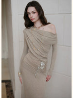 Asymmetric Off-Shoulder Wool Dress