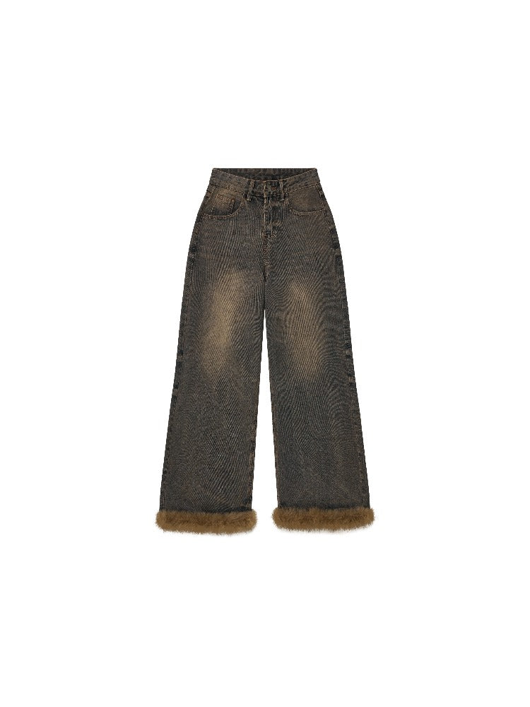 Fleece-Cuffed Vintage Wash Jeans