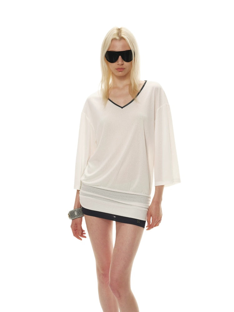 Contrast V Neck Dress