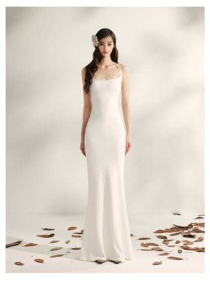 Beaded Halter Knit Fishtail Dress