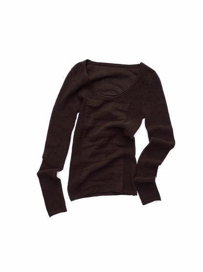 Crewneck Textured Open-Knit Wool Sweater