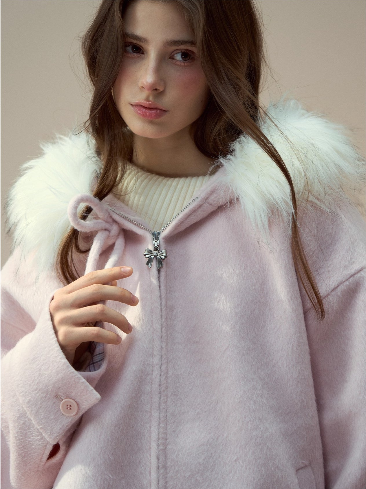Wool Blend Faux Fur Collar Coat
