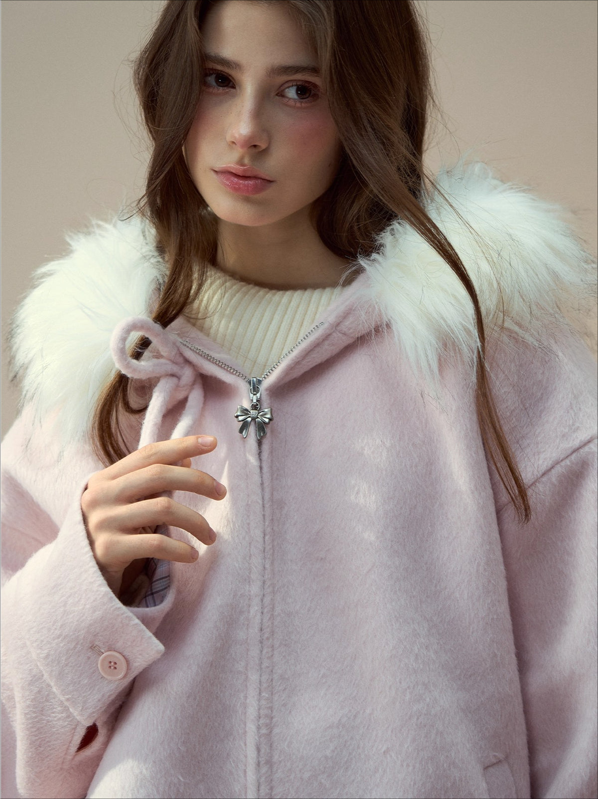 Wool Blend Faux Fur Collar Coat