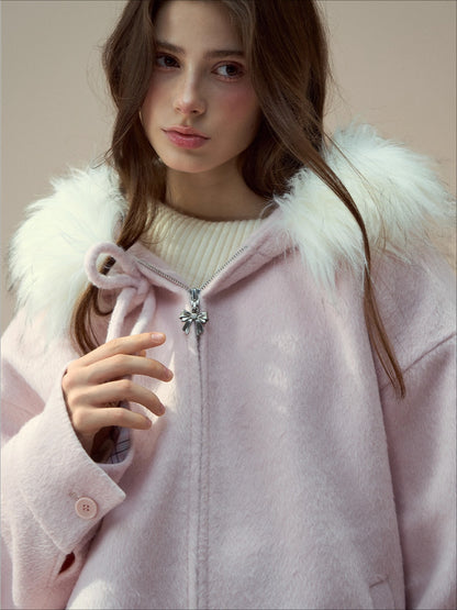 Wool Blend Faux Fur Collar Coat