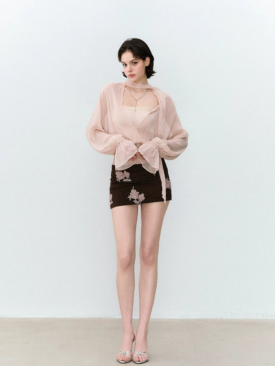 Sequin Embroidered Mini Skirt