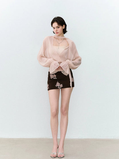 Sequin Embroidered Mini Skirt